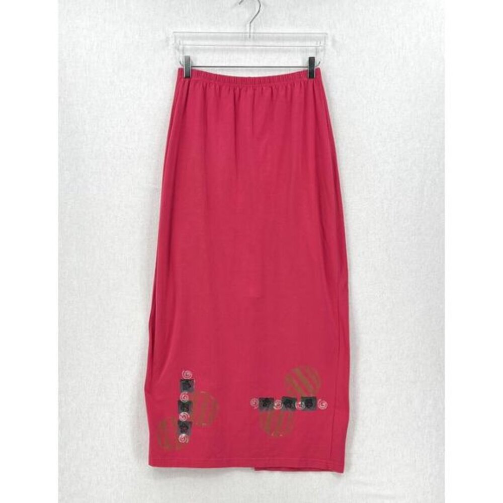 BLUE FISH Vintage Maxi Skirt Womens 2 Pink Geometric Floral Elastic Waist Cotton
